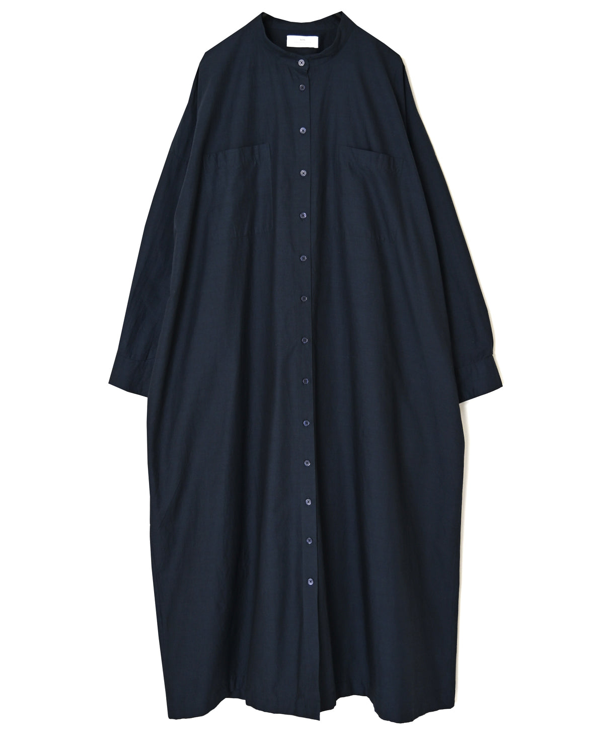 NSL26523 40s COTTON POPLIN PLAIN BAND COLLAR BACK SIDE GATHERED DRESS