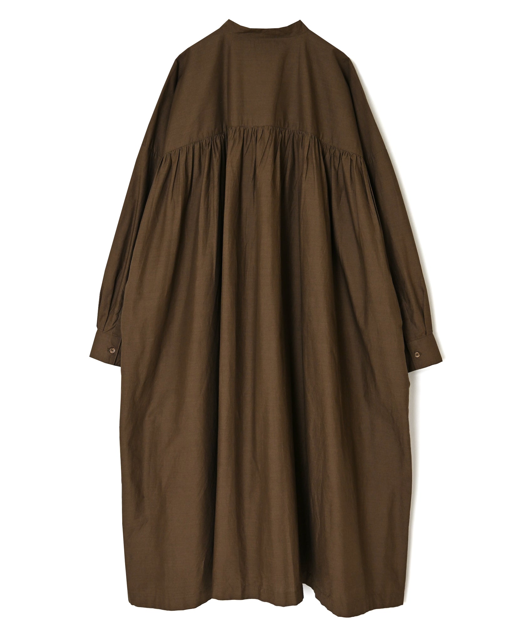 NSL26523 40s COTTON POPLIN PLAIN BAND COLLAR BACK SIDE GATHERED DRESS