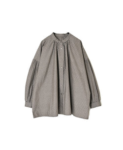NSL26532 40s COTTON POPLIN DOT PRINT BANDED COLLAR SHIRT WITH GATHER
