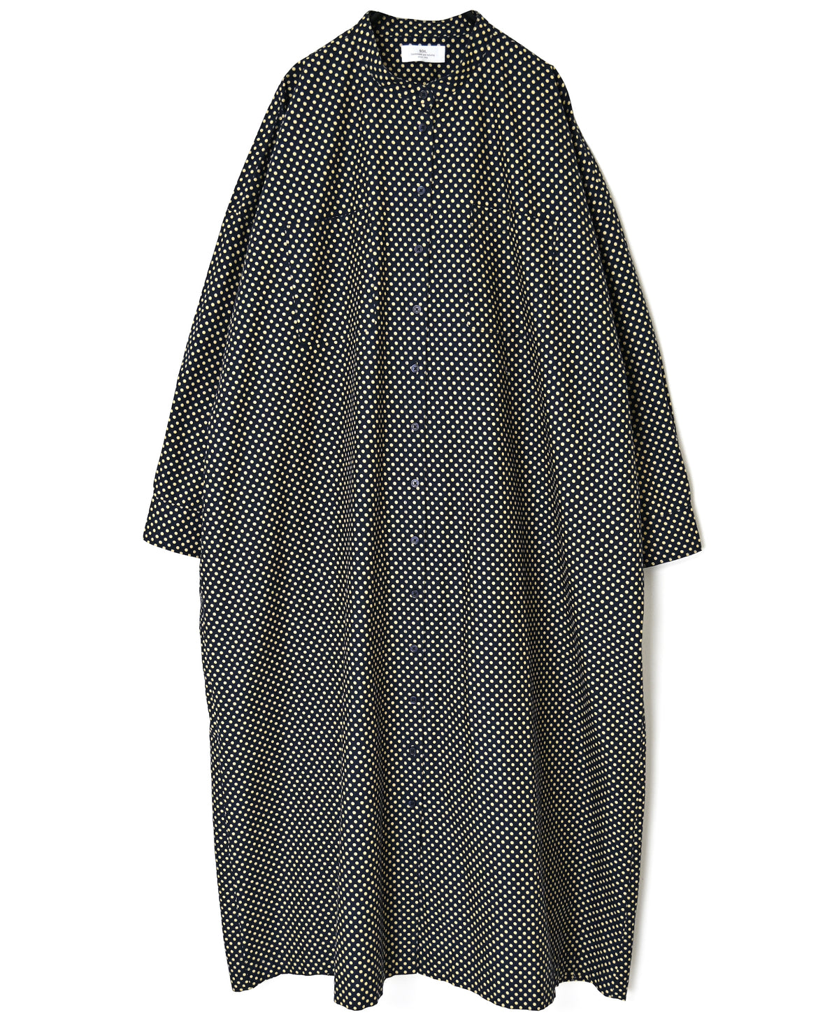 NSL26533 40s COTTON POPLIN DOT PRINT BANDED COLLAR BACK SIDE GATHERED DRESS