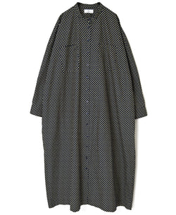 NSL26533 40s COTTON POPLIN DOT PRINT BANDED COLLAR BACK SIDE GATHERED DRESS