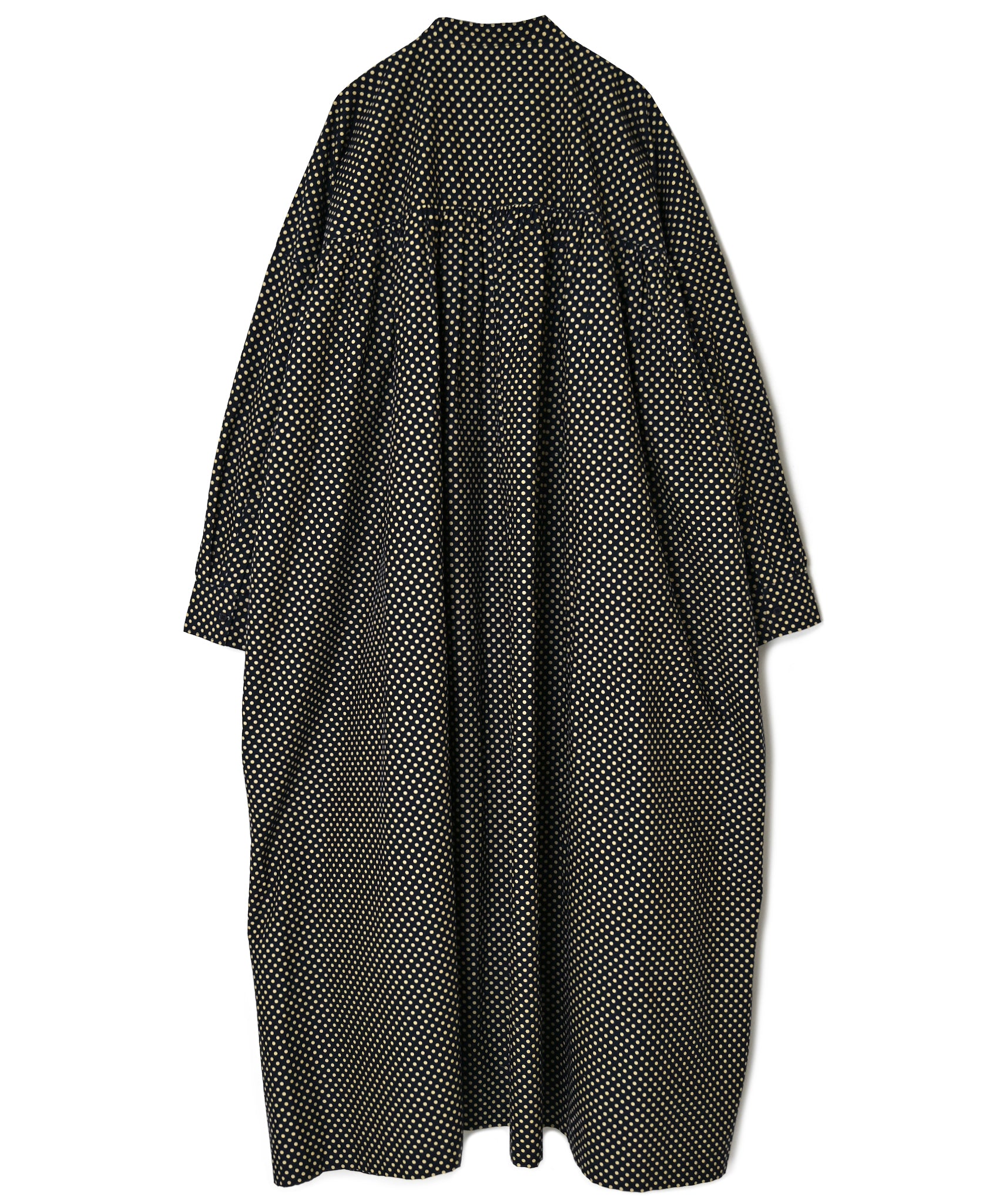 NSL26533 40s COTTON POPLIN DOT PRINT BANDED COLLAR BACK SIDE GATHERED DRESS