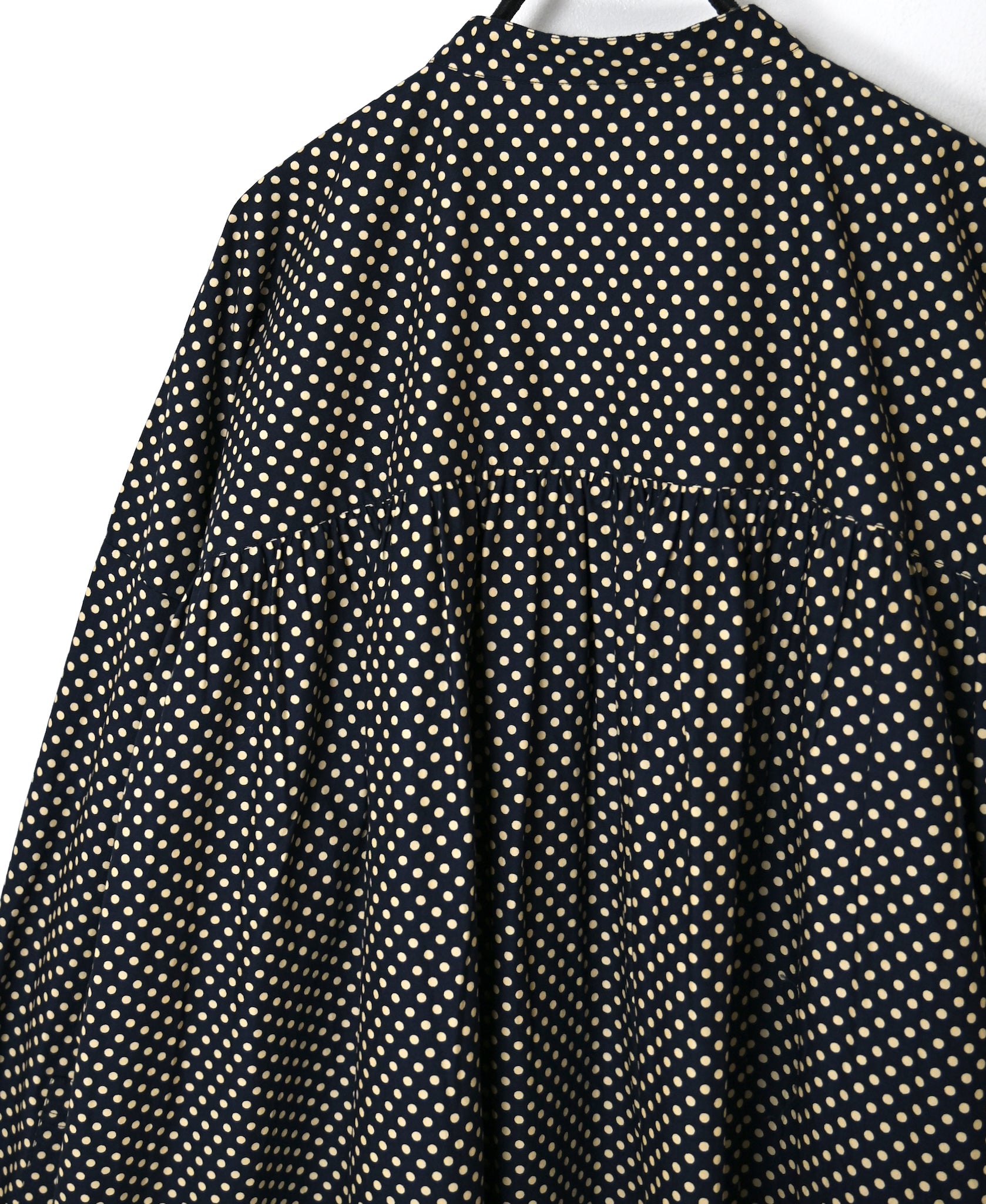 NSL26533 40s COTTON POPLIN DOT PRINT BANDED COLLAR BACK SIDE GATHERED DRESS