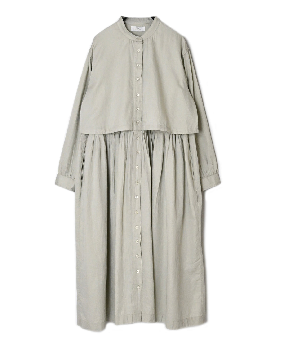 NSL26562 COTTON SATIN PLAIN BANDED COLLAR LAYERED DRESS