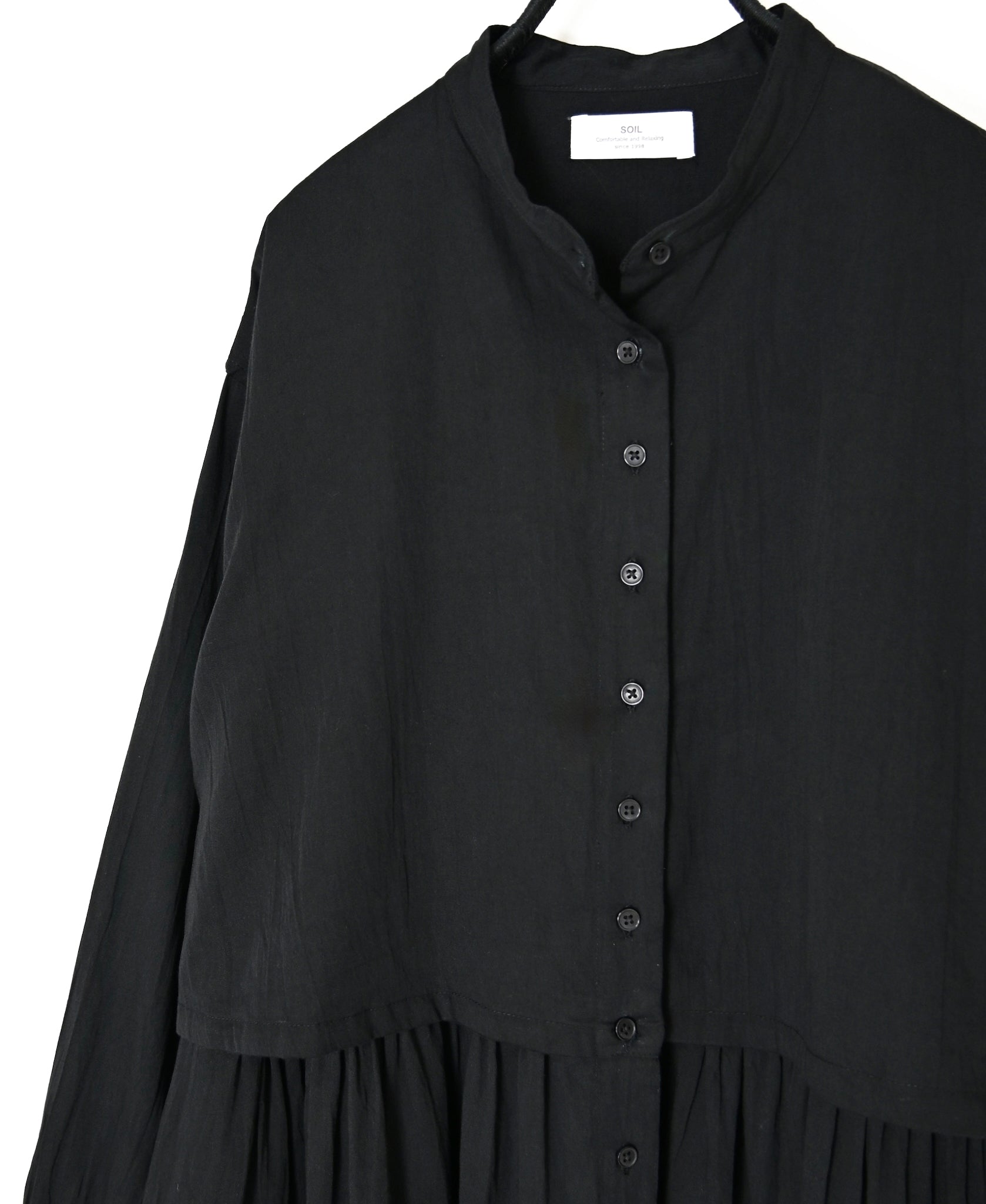 NSL26562 COTTON SATIN PLAIN BANDED COLLAR LAYERED DRESS