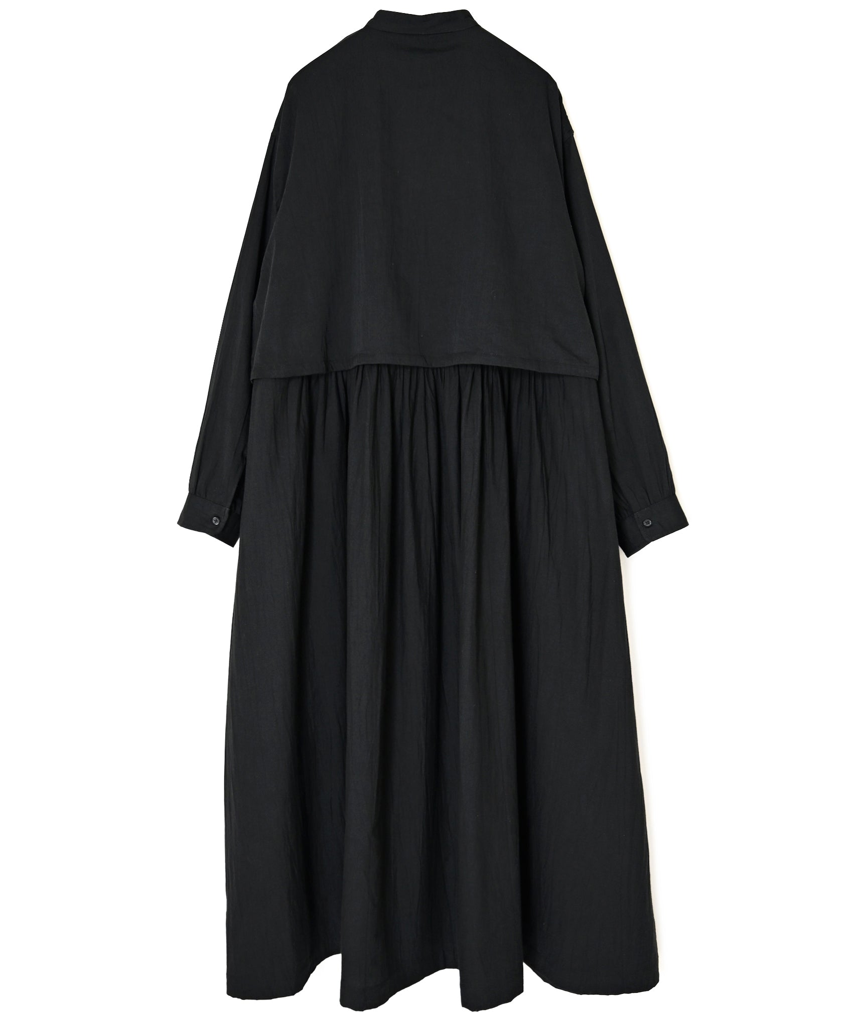 NSL26562 COTTON SATIN PLAIN BANDED COLLAR LAYERED DRESS