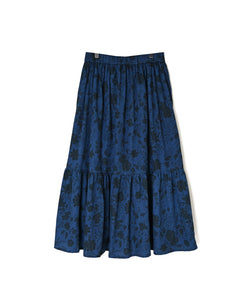 NSL26575 COTTON SATIN FLOWER PRINT TIERED GATHERED SKIRT