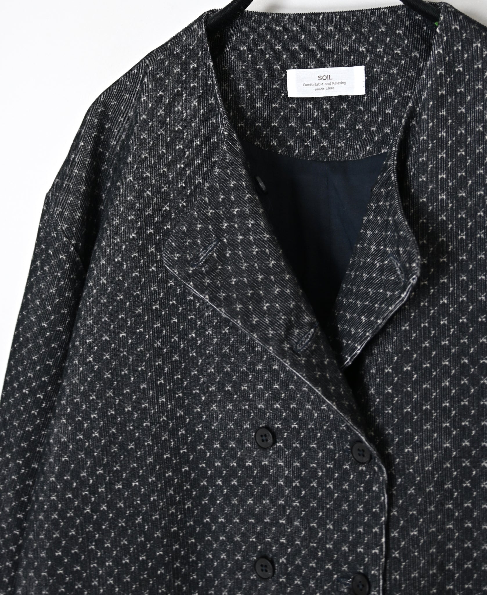NSL26581 MINI CORDUROY CROSSHATCH PRINT NO COLLAR DOUBLE JACKET
