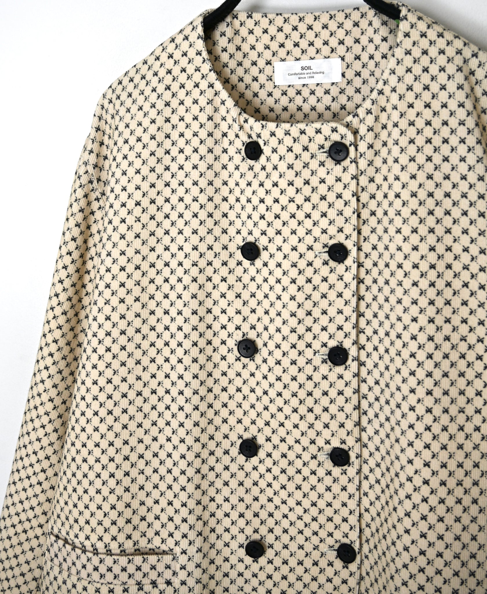 NSL26581 MINI CORDUROY CROSSHATCH PRINT NO COLLAR DOUBLE JACKET