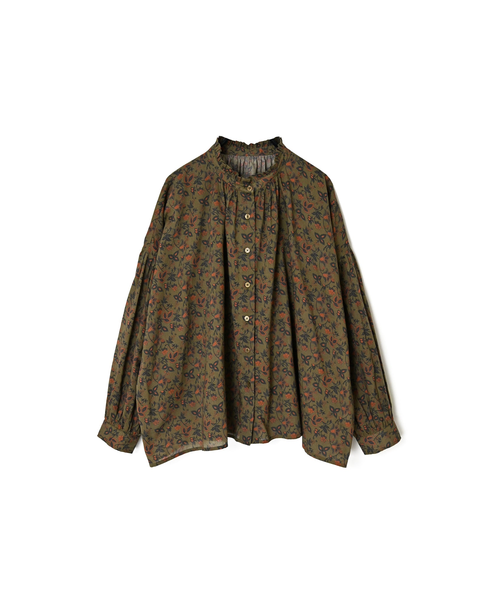 NSL26591 60s COTTON CAMBRIC FLOWER PRINT FRILL COLLAR SHIRT