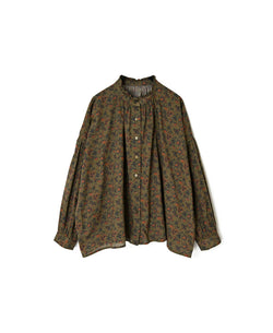 NSL26591 60s COTTON CAMBRIC FLOWER PRINT FRILL COLLAR SHIRT