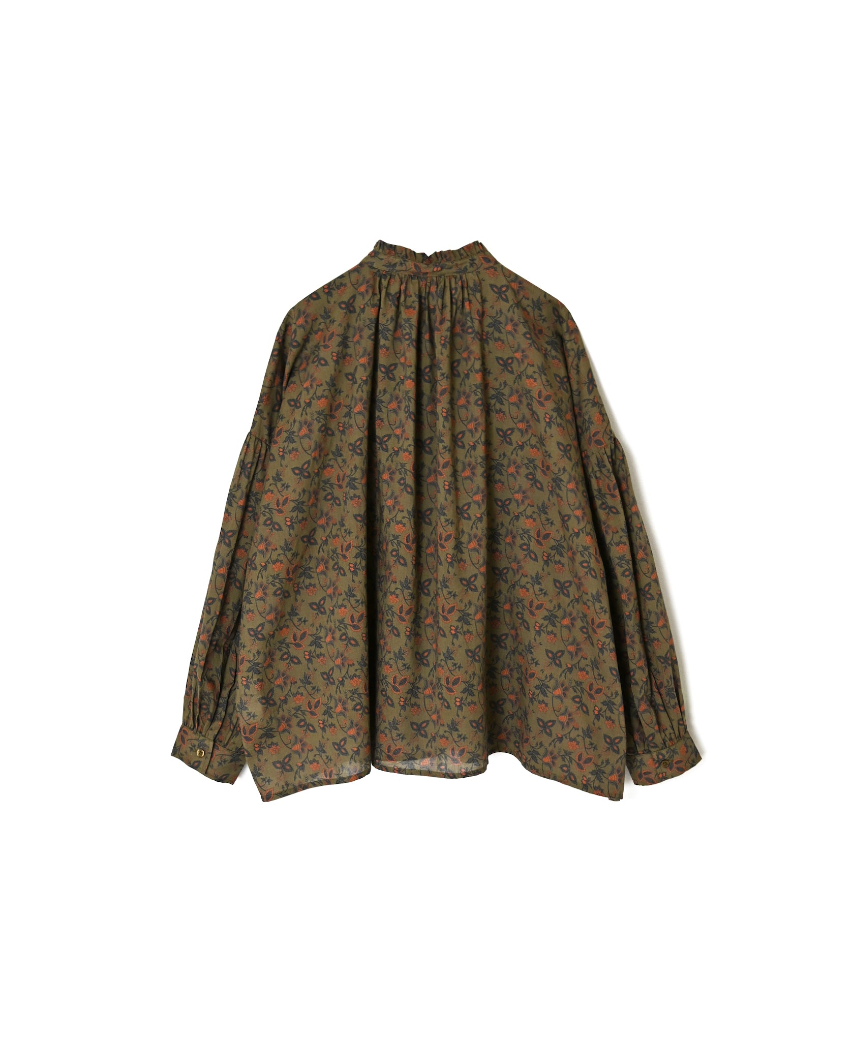 NSL26591 60s COTTON CAMBRIC FLOWER PRINT FRILL COLLAR SHIRT