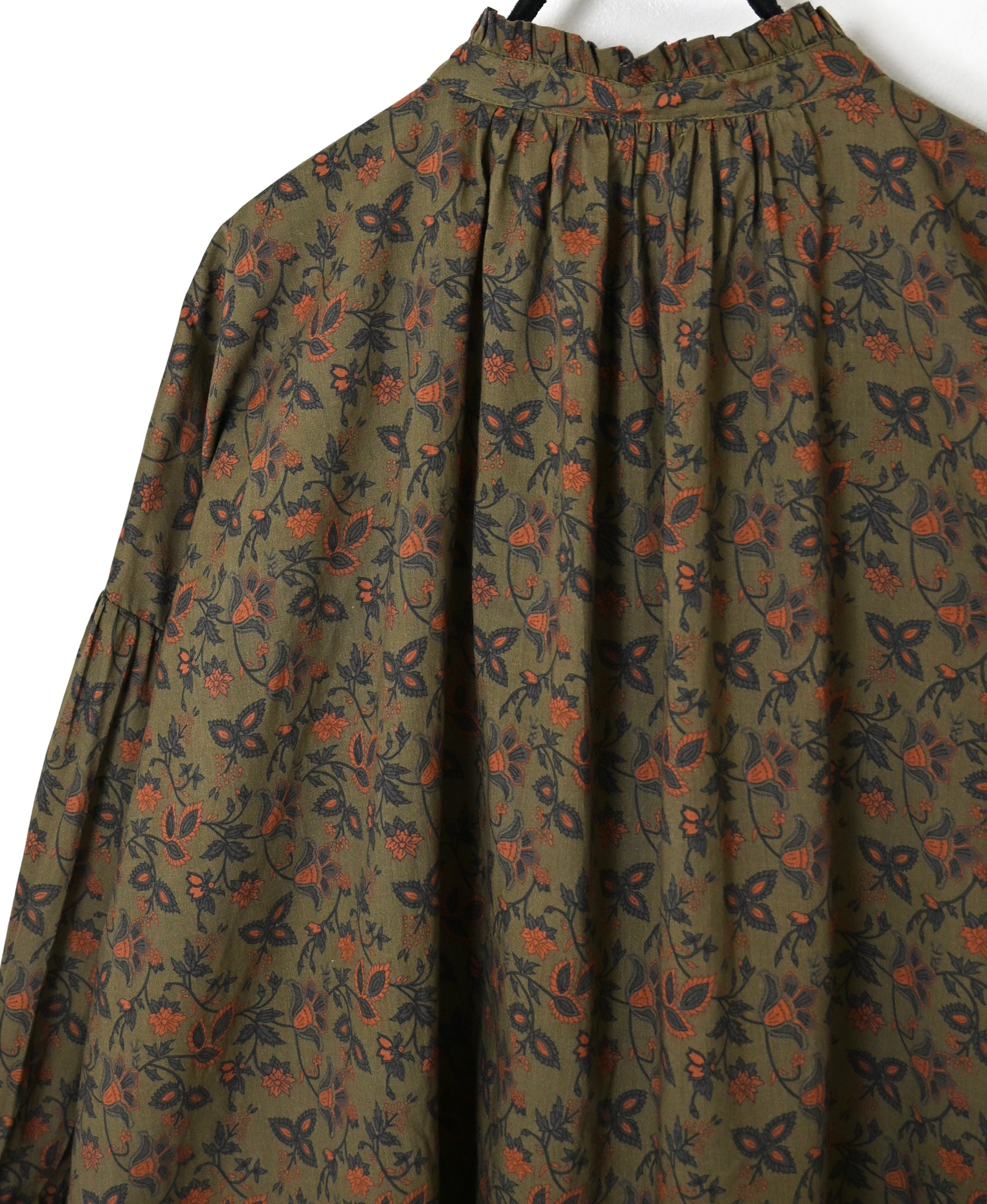 NSL26591 60s COTTON CAMBRIC FLOWER PRINT FRILL COLLAR SHIRT