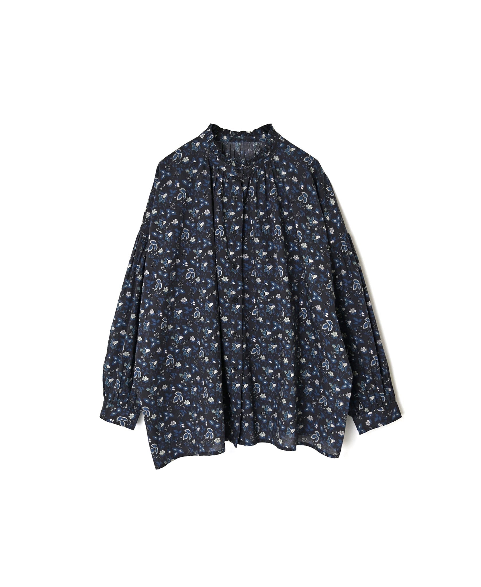 NSL26591 60s COTTON CAMBRIC FLOWER PRINT FRILL COLLAR SHIRT