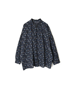 NSL26591 60s COTTON CAMBRIC FLOWER PRINT FRILL COLLAR SHIRT