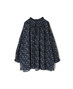 NSL26592 60s COTTON CAMBRIC FLOWER PRINT FRILL&STRING COLLAR GATHERED SHIRT