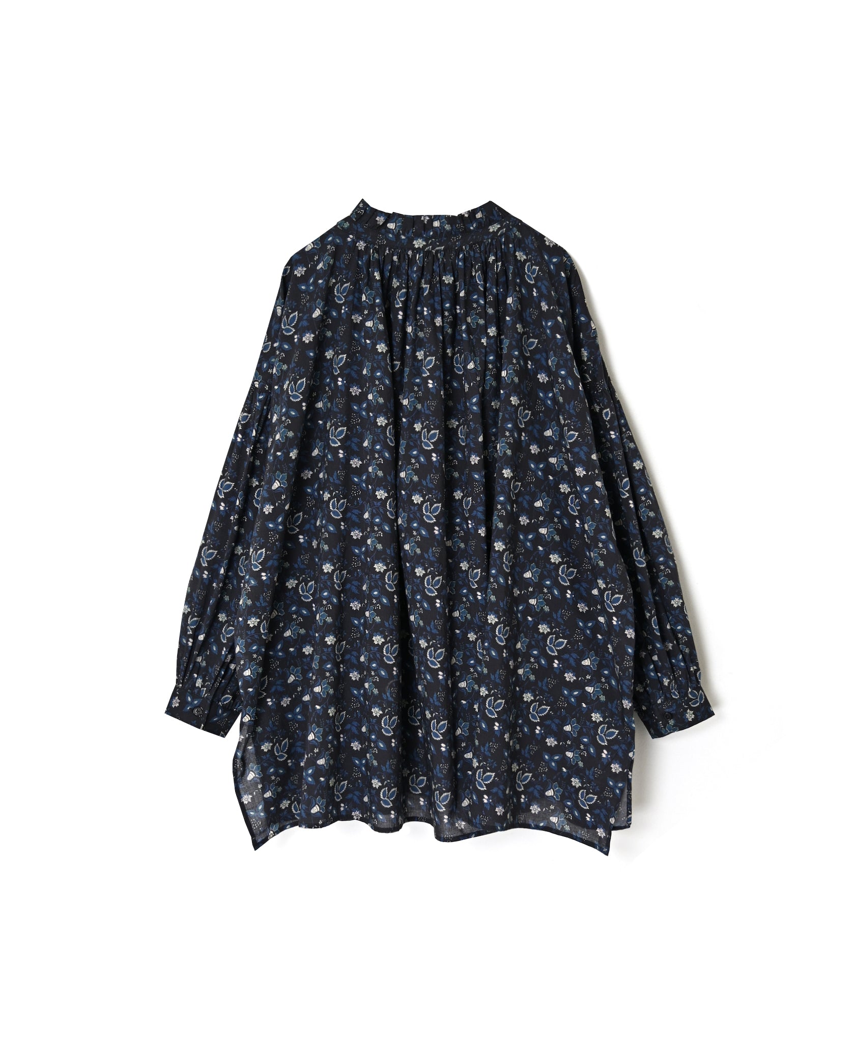 NSL26592 60s COTTON CAMBRIC FLOWER PRINT FRILL&STRING COLLAR GATHERED SHIRT