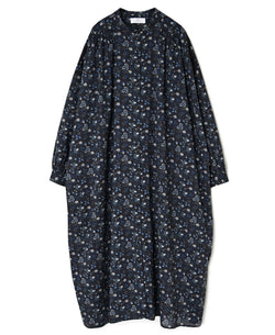 NSL26594 60s COTTON CAMBRIC FLOWER PRINT BNADED COLLAR GATHER SHIRT DRESS