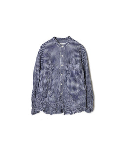 NVL2681SCW POPLIN STRIPE & CHECK WRINKLE BANDED COLLAR L/SL OVERSIZED SHIRTS