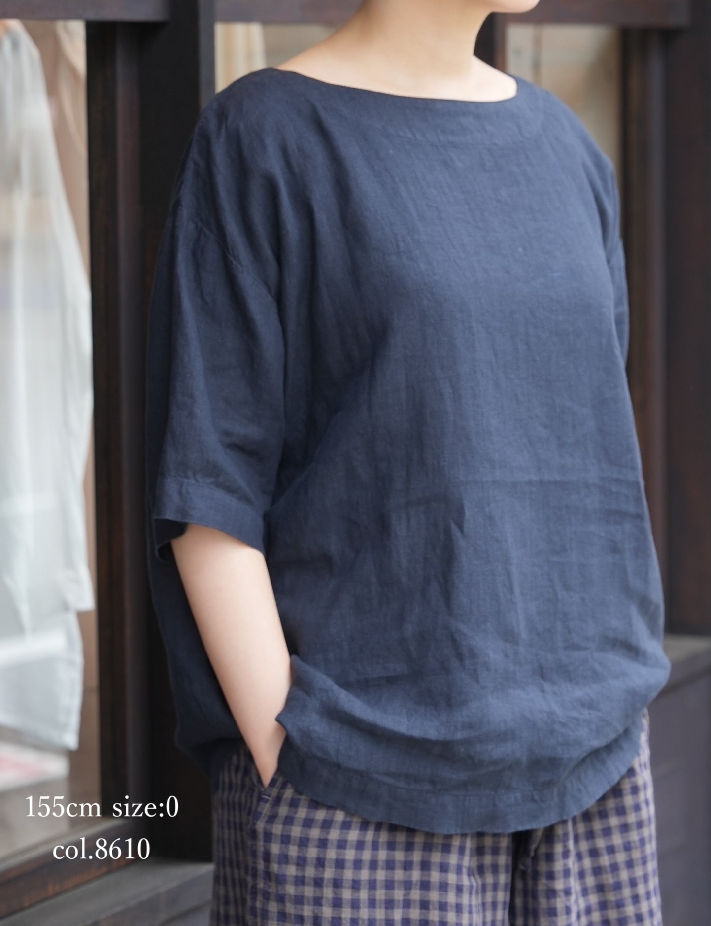 NAM1631LP LINEN PLAIN OVERDYE BOAT NECK S/SL SHIRT