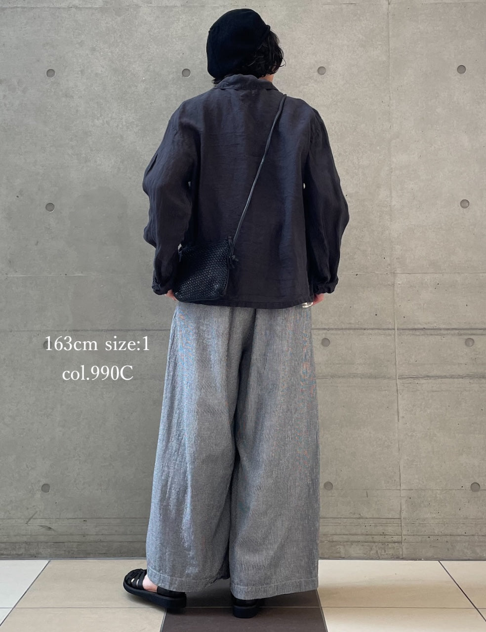 INAM2505C SEERSUCKER GINGHAM CHECK WASH GATHERED EASY PANTS WITH LINING