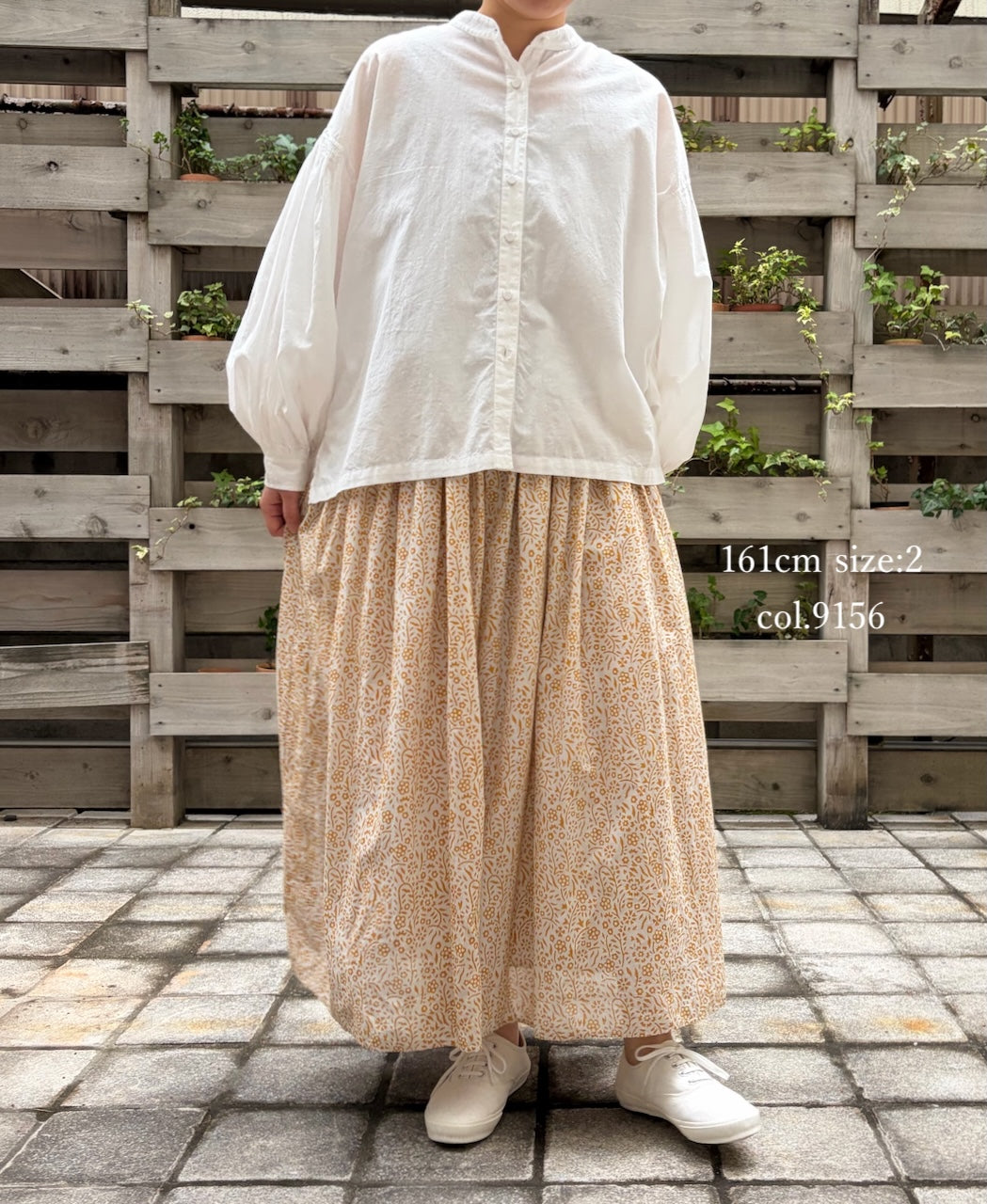 INMDS26105 80s COTTON FLOWER BLOCK PRINT GATHERED SKIRT